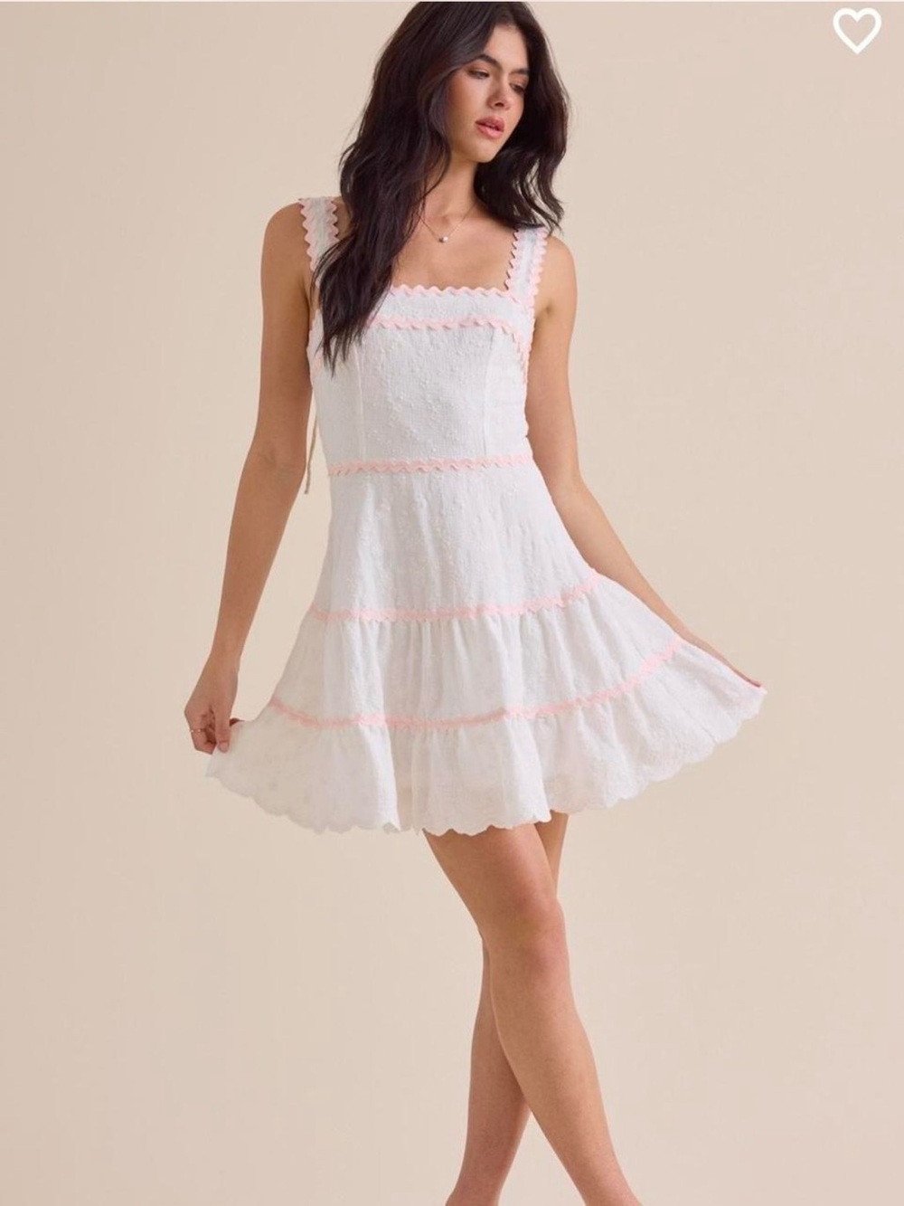 White Eyelet Summer Dress with Pink Trim